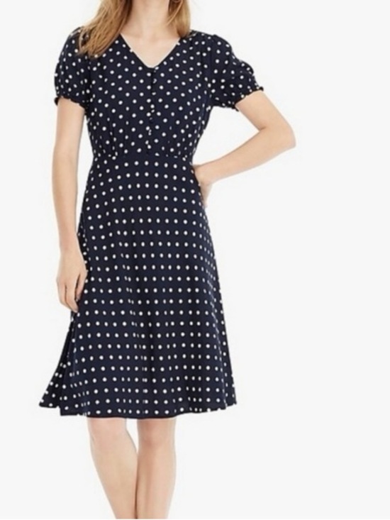 J. Crew Dresses & Skirts - J. Crew Navy and White Polka Dot Midi Dress